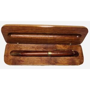 Wood Pen Ink ICue American Inc. Cherry Lathe Turned In Matching Wooden Case